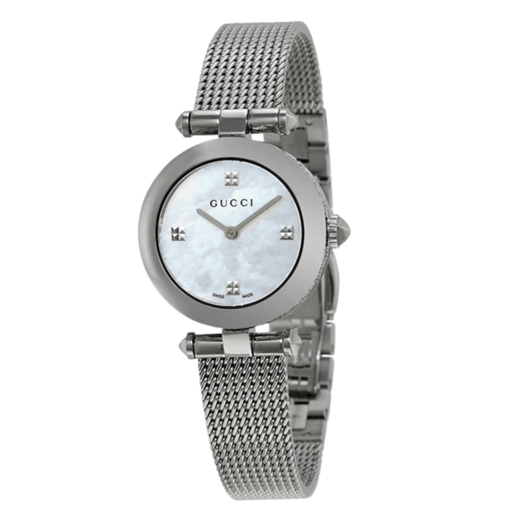 Gucci Diamantissima Silver Stainless Steel Mother of pearl Dial Quartz Watch for Ladies - YA141504