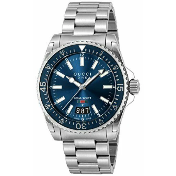 Gucci Dive Silver Stainless Steel Navy Blue Dial Quartz Watch for Gents - GUCCI YA 136311