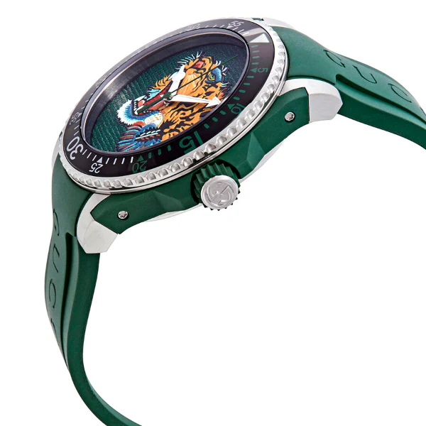 Gucci Dive Tiger Head Green Silicone Strap Green Dial Quartz Watch for Gents - GUCCI YA 136316 - Image 2