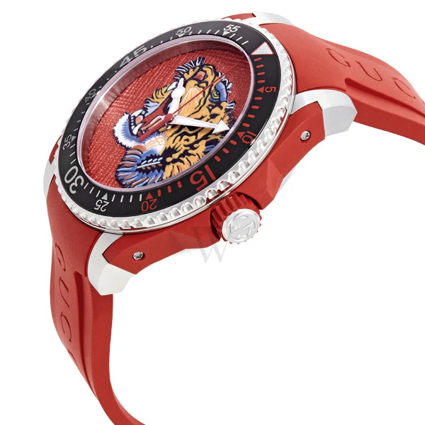 Gucci Dive Tiger Head Red Silicone Strap Red Dial Quartz Watch for Gents - GUCCI YA 136315 - Image 2