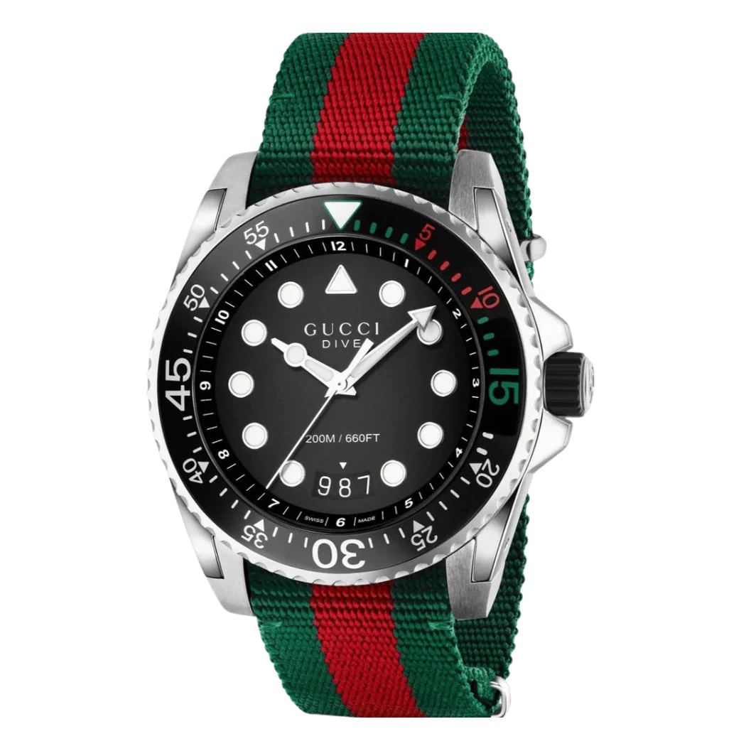 Gucci Dive Two-tone Leather Black Dial Quartz Watch for Gents - YA136209