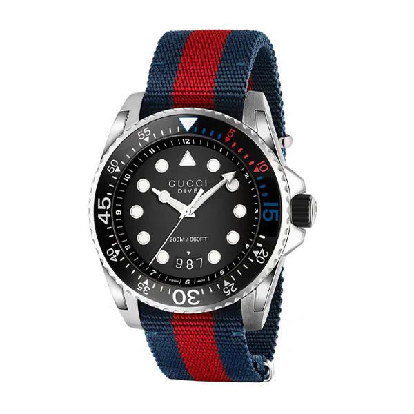 Gucci Dive Two-tone Nylon Black Dial Quartz Watch for Gents- GUCCI YA136210