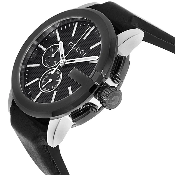 Gucci G-Chrono Black Leather Black Dial Chronograph Quartz Watch for Gents - YA101205 - Image 3