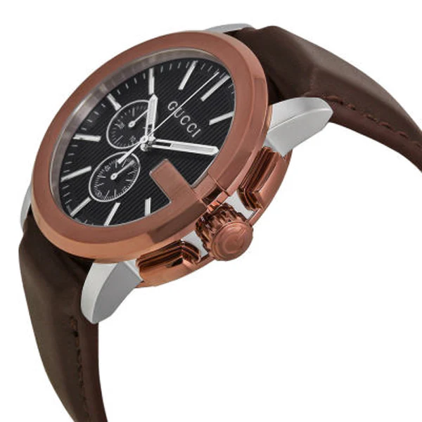 Gucci G-Chrono Brown Leather Black Dial Chronograph Quartz Watch for Gents - YA101202 - Image 3