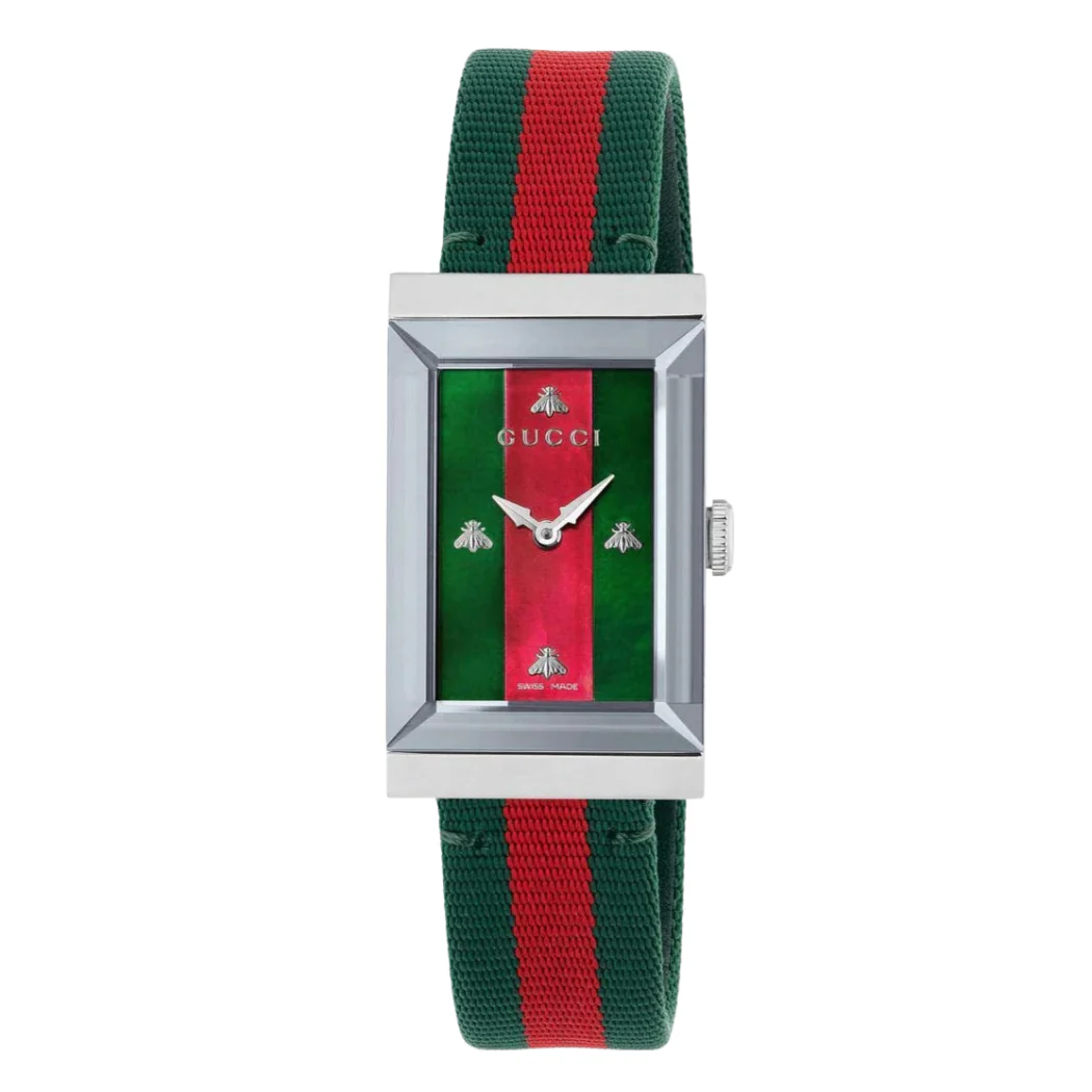 Gucci G-Frame Green & Red Nylon Mother of Pearl Dial Quartz Watch for Ladies - YA147404