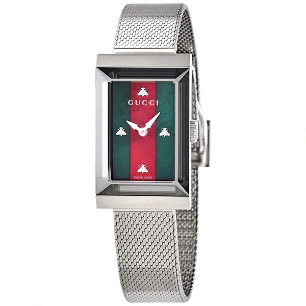 Gucci G-Frame Silver Mesh Bracelet Mother of Pearl Dial Quartz Watch for Ladies- YA147401 - Image 4