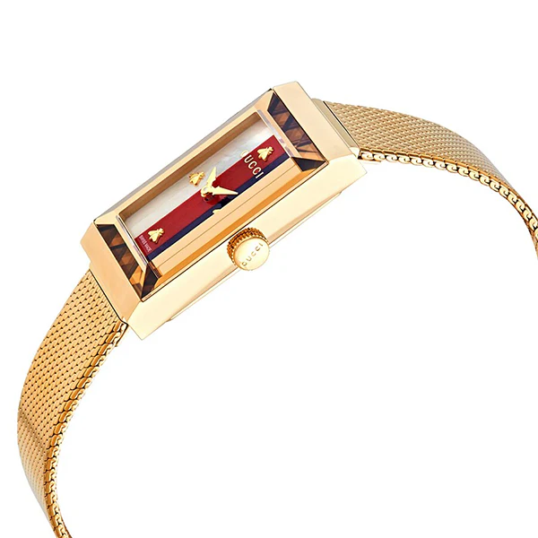 Gucci G-Frame Yellow Gold Mesh Bracelet Mother of Pearl Dial Quartz Watch for Ladies - YA147410 - Image 3