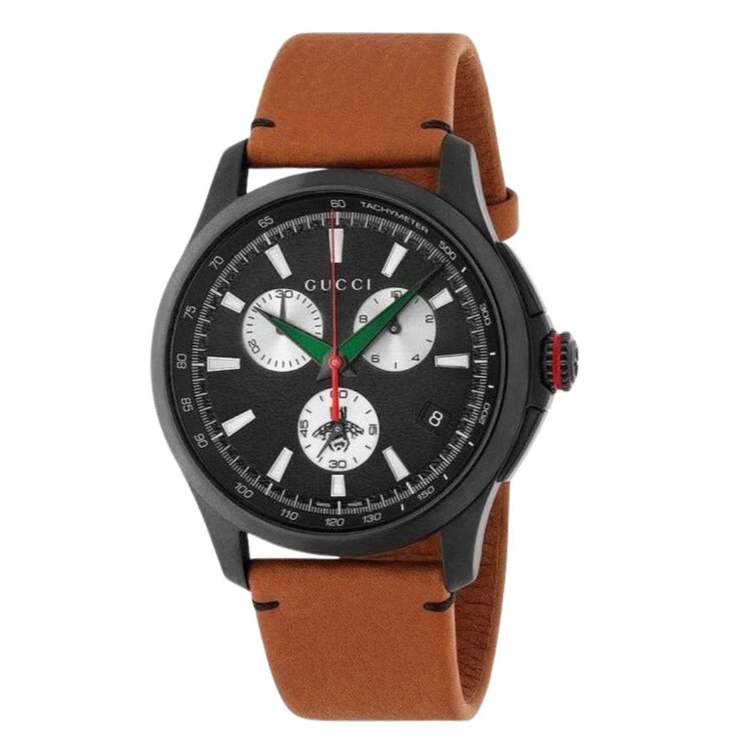 Gucci G-Timeless Brown Deer Leather Black Dial Chronograph Quartz Watch for Gents - YA126271 - Image 3