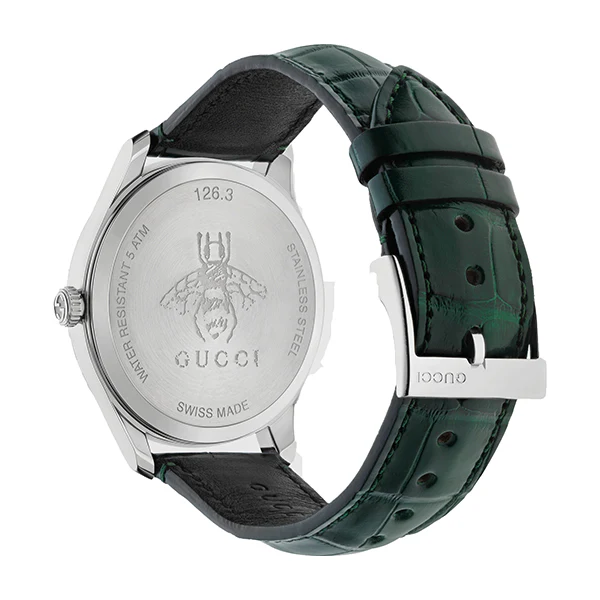 Gucci G-Timeless Green Leather Strap Black Dial Unisex Watch - YA126326 - Image 2