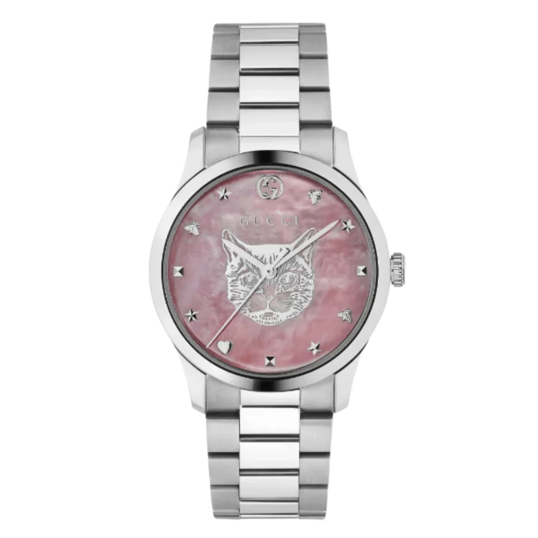 Gucci G-Timeless Iconic Silver Stainless Steel Pink Mother of Pearl Dial Quartz Unisex Watch - GUCCI YA 1264166