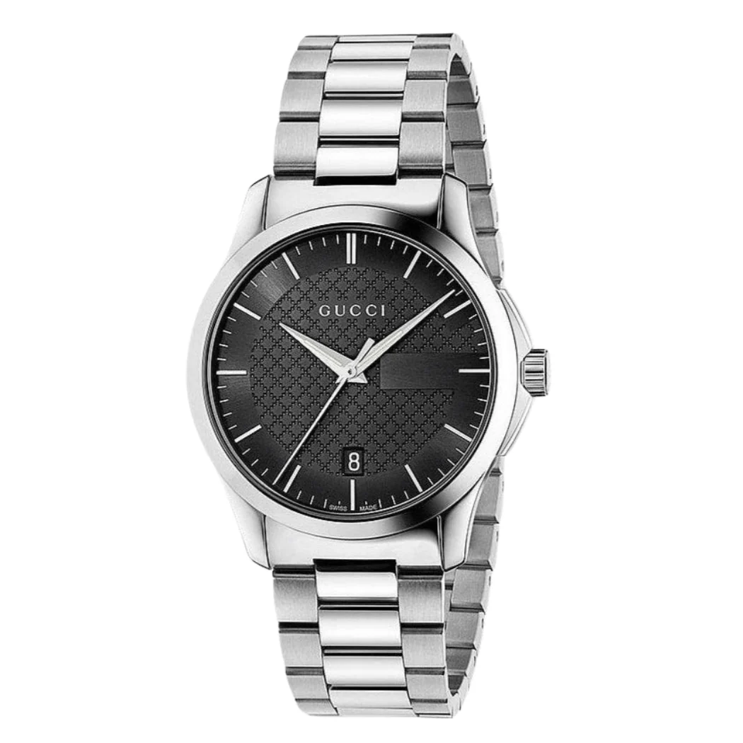 Gucci G-Timeless Silver Stainless Steel Black Dial Quartz Watch for Gents- GUCCI YA126457