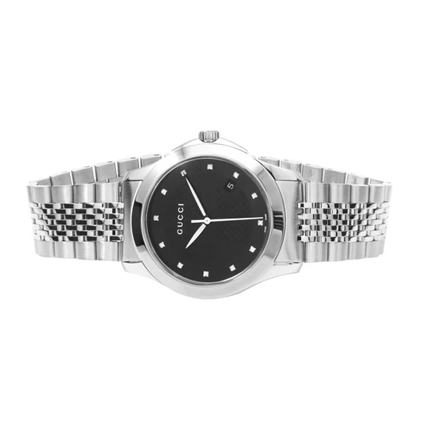 Gucci G-Timeless Silver Stainless Steel Black Dial Quartz Watch for Ladies- GUCCI YA126405 - Image 3