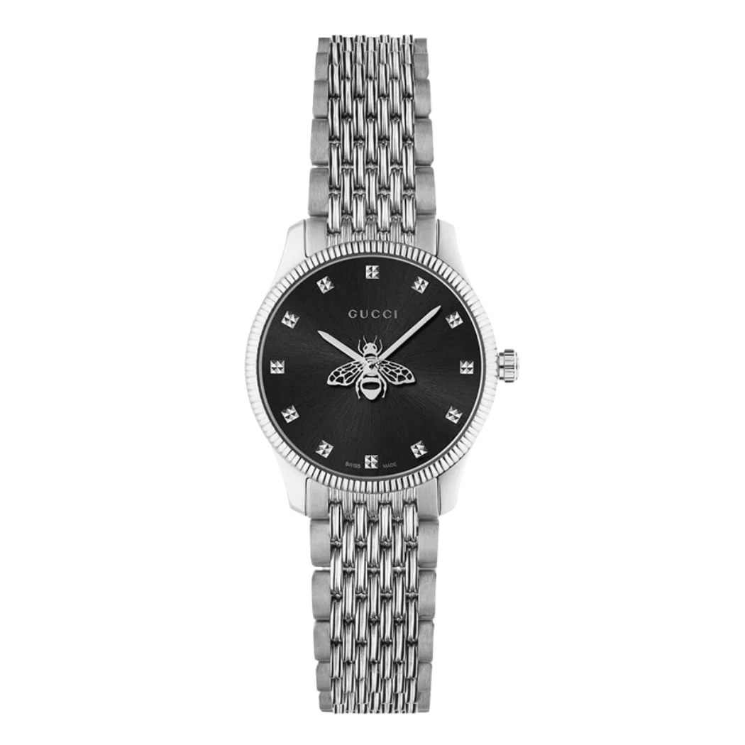 Gucci G-Timeless Silver Stainless Steel Black Dial Quartz Watch for Ladies - YA1265020