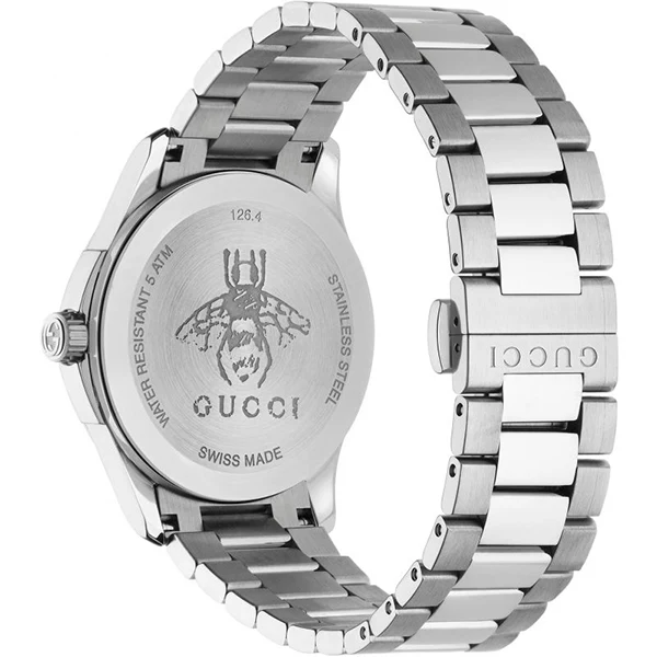 Gucci G-Timeless Silver Stainless Steel Black Guilloche Dial Quartz Watch for Ladies- GUCCI YA1264029 - Image 3