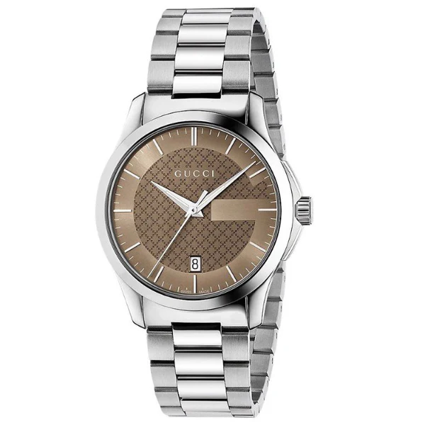 Gucci G-Timeless Silver Stainless Steel Brown Dial Quartz Unisex Watch - GUCCI YA 126445