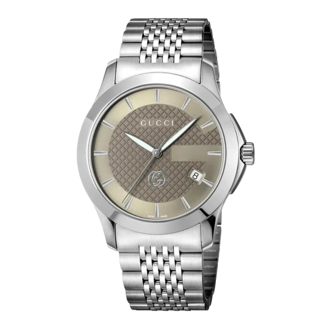 Gucci G-Timeless Silver Stainless Steel Brown Dial Quartz Watch for Gents - YA1264107