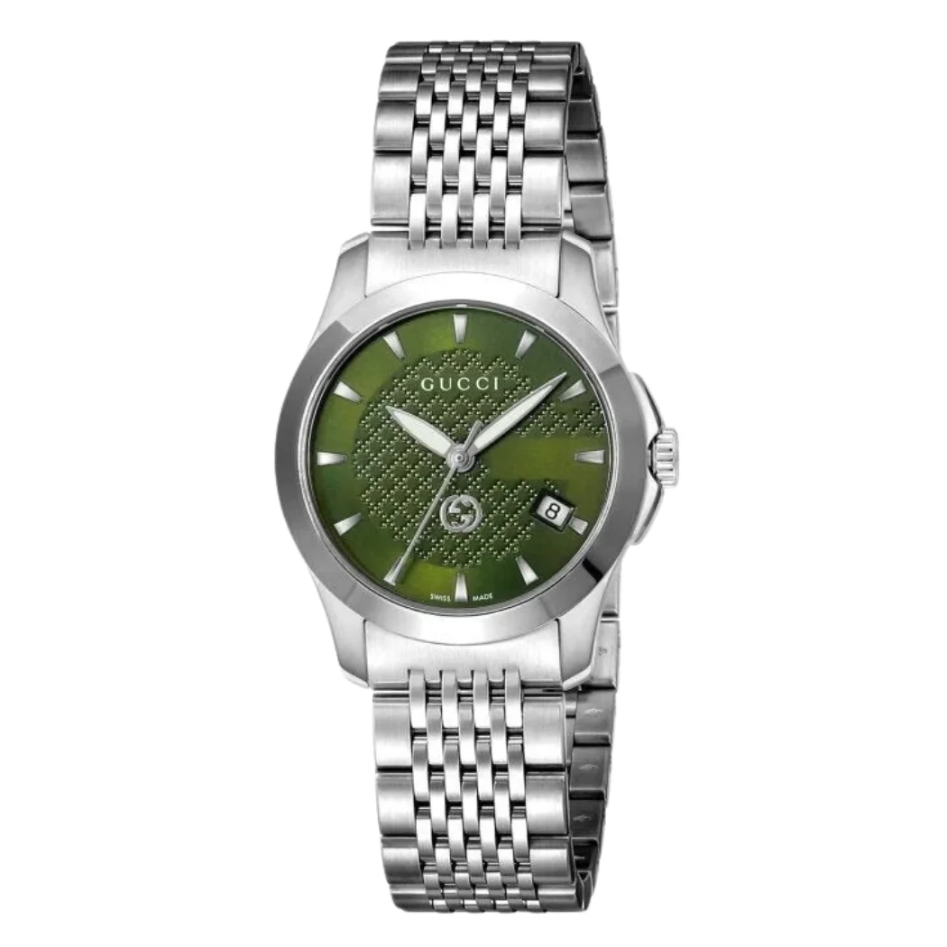 Gucci G-Timeless Silver Stainless Steel Green Dial Quartz Watch for Ladies - YA1265008