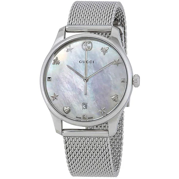 Gucci G-Timeless Silver Stainless Steel Mother of Pearl Dial Quartz Watch for Ladies- GUCCI YA1264040 - Image 4