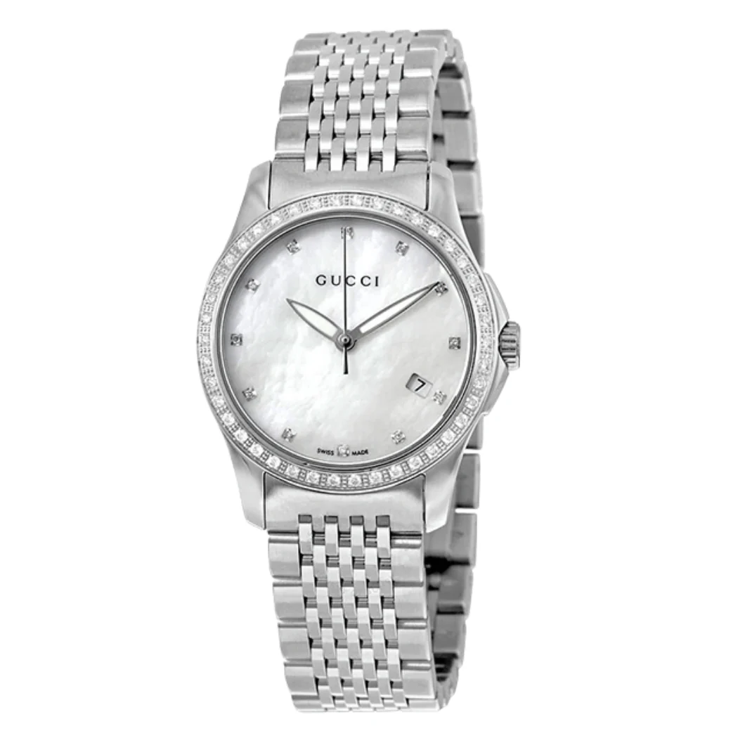 Gucci G-Timeless Silver Stainless Steel Mother of Pearl Dial Quartz Watch for Ladies - YA 126508