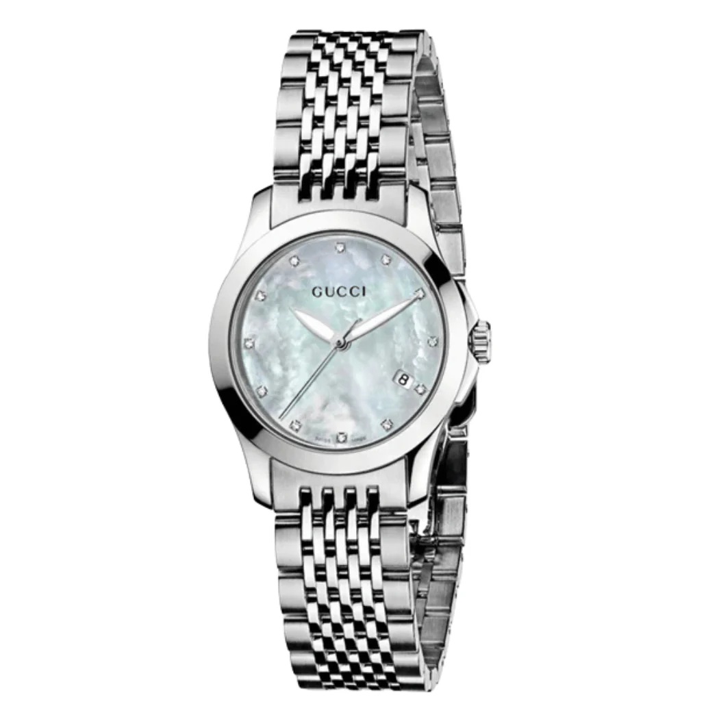 Gucci G Timeless Silver Stainless Steel Mother of pearl Dial Quartz Watch for Ladies - YA126504