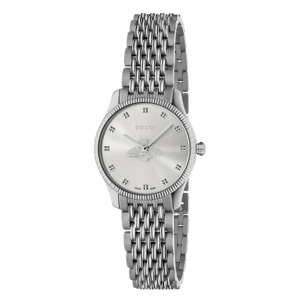 Gucci G-Timeless Silver Stainless Steel Silver Dial Quartz Watch for Ladies - GUCCI YA 1265019