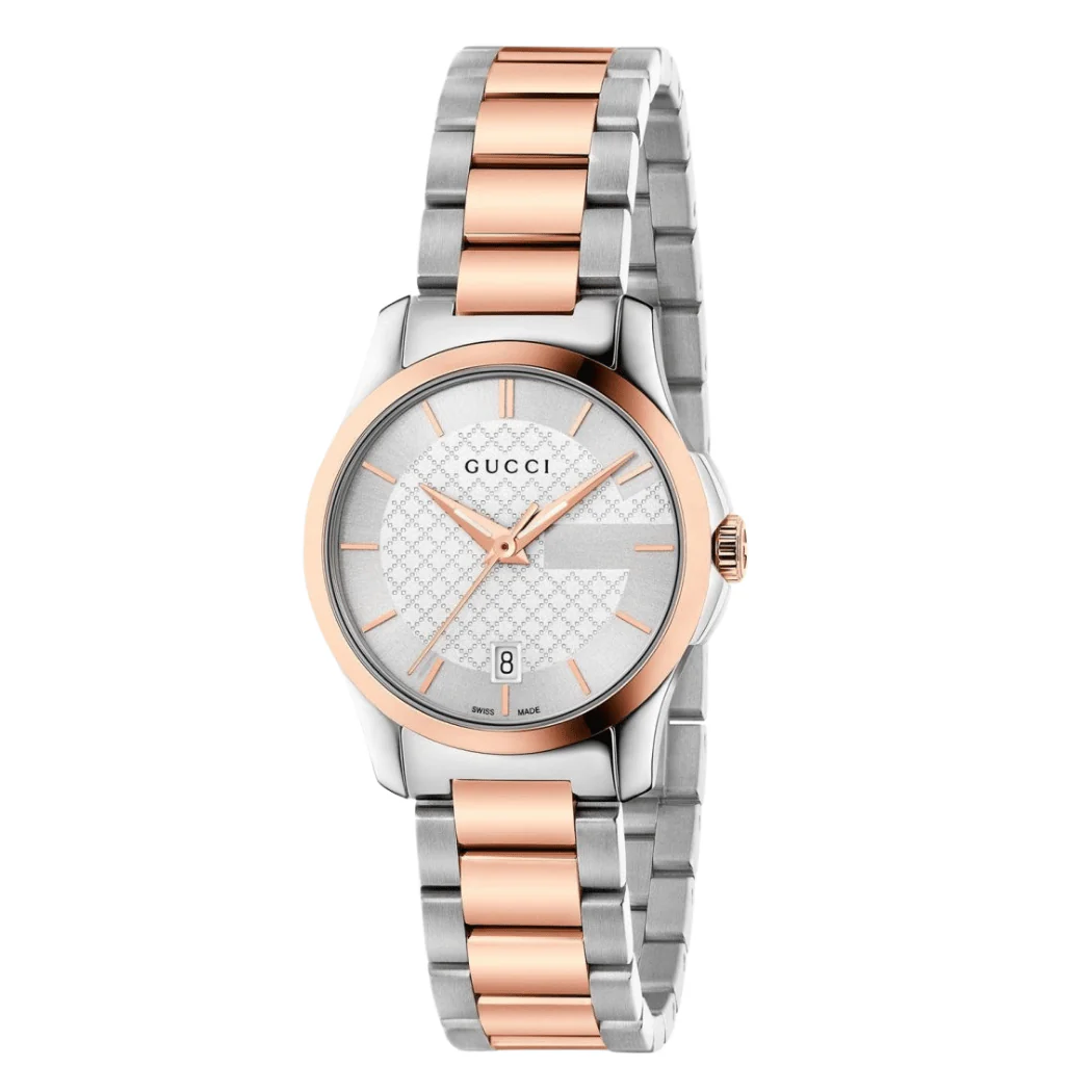 Gucci G-Timeless Two-tone Stainless Steel Silver Dial Quartz Watch for Ladies- GUCCI YA126564