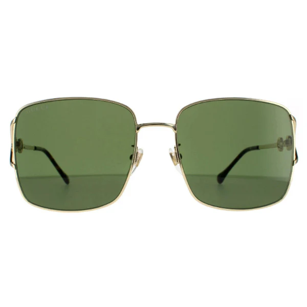 Gucci GG1018SK 002 Rectangular Sunglasses – Gold Metal Frame / Green Nylon Gradient Lens – 58 mm