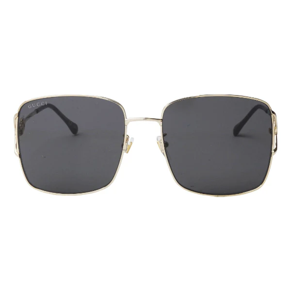 Gucci GG1018SK 001 Rectangular Sunglasses – Gold Metal Frame / Grey Nylon Lens – 58 mm