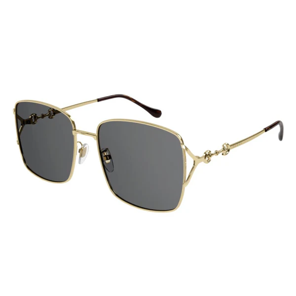 Gucci GG1018SK 001 Rectangular Sunglasses – Gold Metal Frame / Grey Nylon Lens – 58 mm - Image 2
