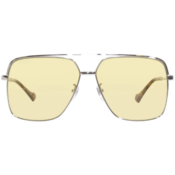 Gucci GG1099SA 004 Asian‑Fit Navigator Sunglasses – Silver Metal Frame / Yellow-Brown Nylon Lens – 61 mm