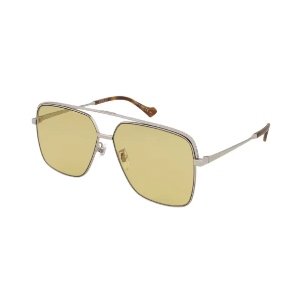 Gucci GG1099SA 004 Asian‑Fit Navigator Sunglasses – Silver Metal Frame / Yellow-Brown Nylon Lens – 61 mm - Image 2