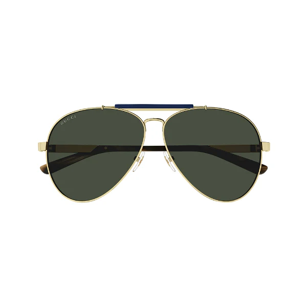 Gucci GG1287S 003 Pilot Aviator Sunglasses – Gold/Havana Metal Frame / Green Nylon Lens – 61 mm