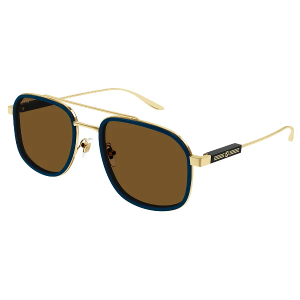 Gucci GG1310S 003 Pilot Aviator Sunglasses – Gold Metal Frame with Plastic Blue‑Brown Brow Bar / Brown Nylon Lens – 56 mm - Image 2