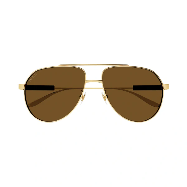 Gucci GG1311S 004 Pilot Aviator Sunglasses – Gold Metal Frame / Brown Nylon Lens – 61 mm