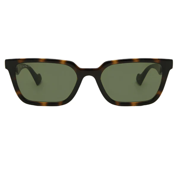 Gucci GG1539S 002 Rectangular Sunglasses – Shiny Dark Havana Frame / Green Lens – 55 mm