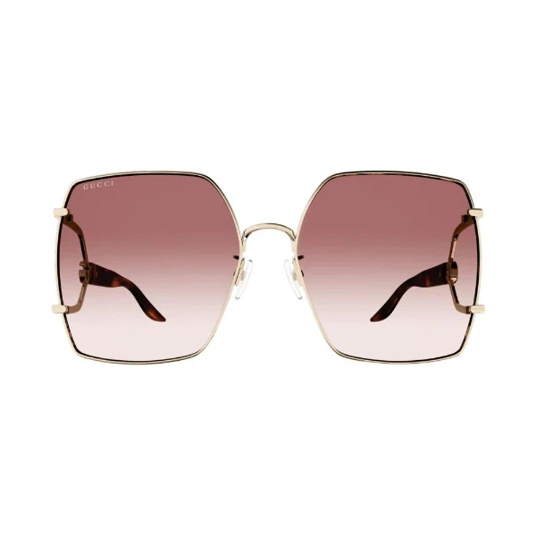 Gucci GG1564SA 002 Oversized Butterfly Sunglasses – Gold/Havana Metal Frame / Burgundy-Red Gradient Nylon Lens – 61 mm