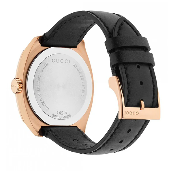 Gucci GG2570 Black Leather Black Dial Quartz Watch for Gents- GUCCI YA142309 - Image 3