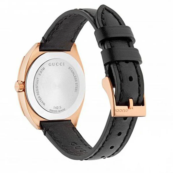 Gucci GG2570 Black Leather Black Dial Quartz Watch for Ladies- GUCCI YA142509 - Image 3