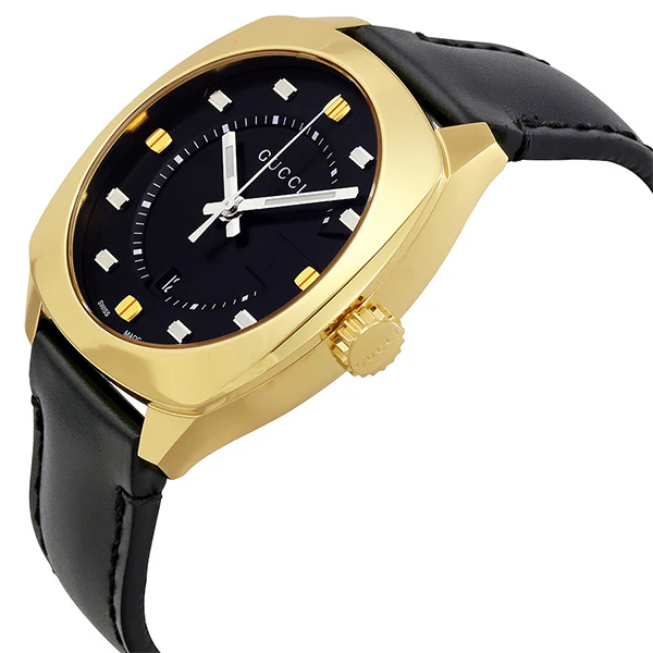 Gucci GG2570 Black Leather Strap Black Dial Quartz Watch for Gents- GUCCI YA142310 - Image 3