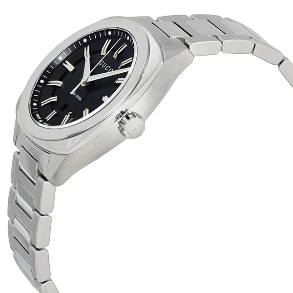 Gucci GG2570 Silver Stainless Steel Black Dial Quartz Watch for Gents- GUCCI YA142401 - Image 2