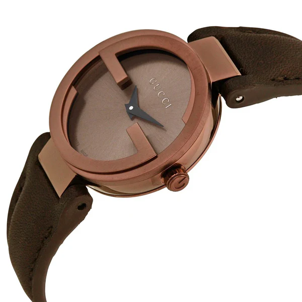 Gucci Interlocking Brown Leather Bronze Dial Quartz Watch for Ladies - YA133504 - Image 2