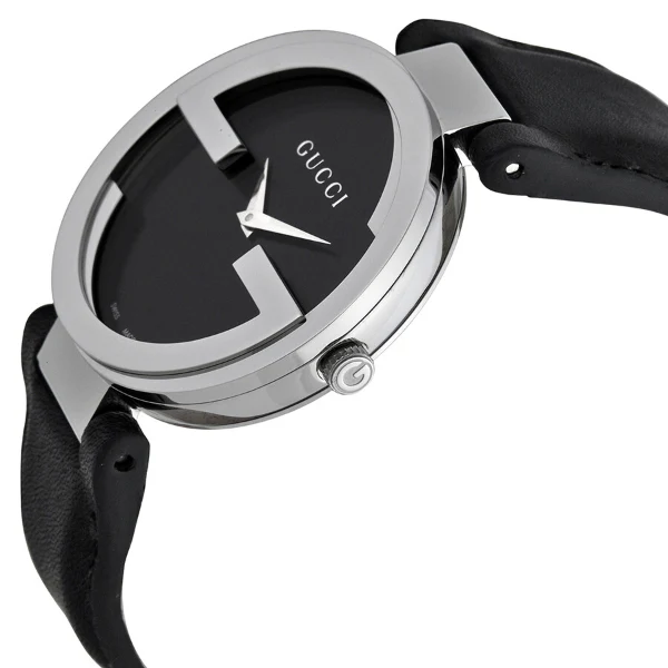 Gucci Interlocking-G Black Leather Strap Black Dial Quartz Watch for Ladies - GUCCI YA 133301 - Image 2