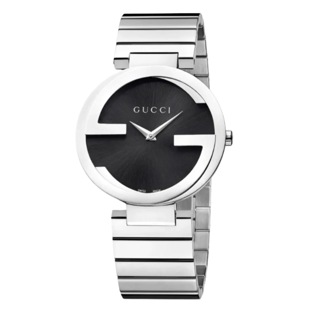 Gucci Interlocking-G Silver Stainless Steel Black Dial Quartz Unisex Watch - GUCCI YA 133307