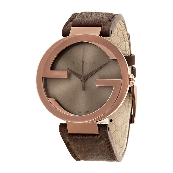 Gucci Interlocking G XL Brown Leather Brown Dial Quartz Watch for Gents- GUCCI YA133207