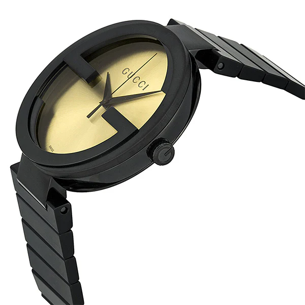 Gucci Interlocking Grammy XL Black Stainless Steel Golden Dial Quartz Watch for Gents- GUCCI YA133209 - Image 3
