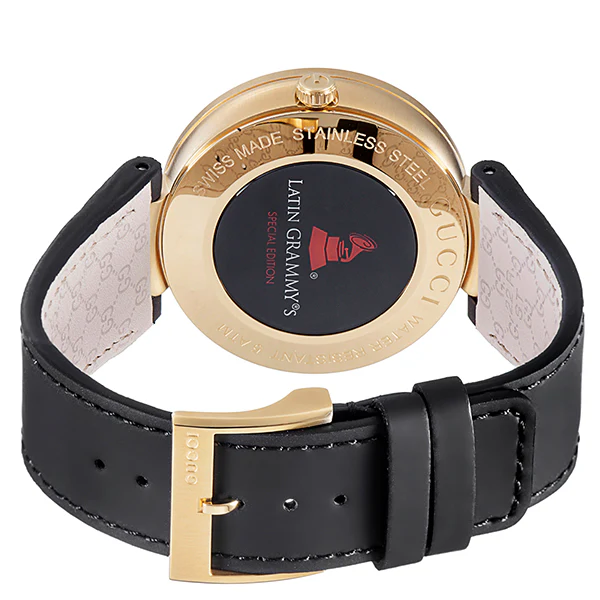 Gucci Interlocking Latin Grammy XL Special Edition Black Leather Black Dial Quartz Watch for Gents- GUCCI YA133208 - Image 2