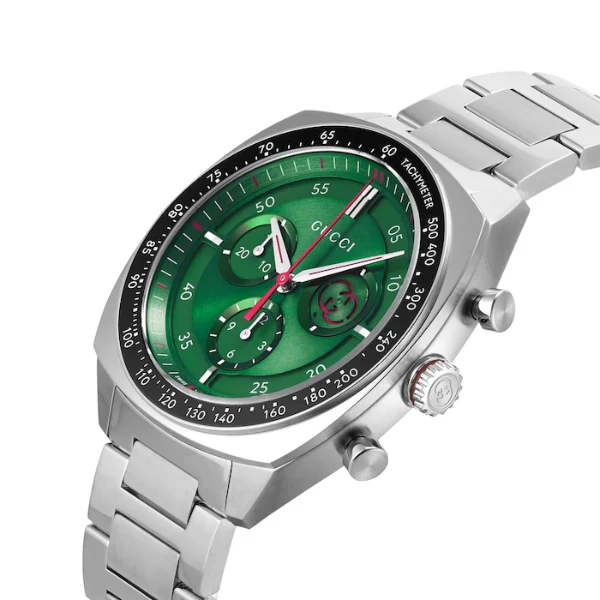 Gucci Interlocking Silver Stainless Steel Green Dial Chronograph Quartz Watch for Gents - YA142318 - Image 2