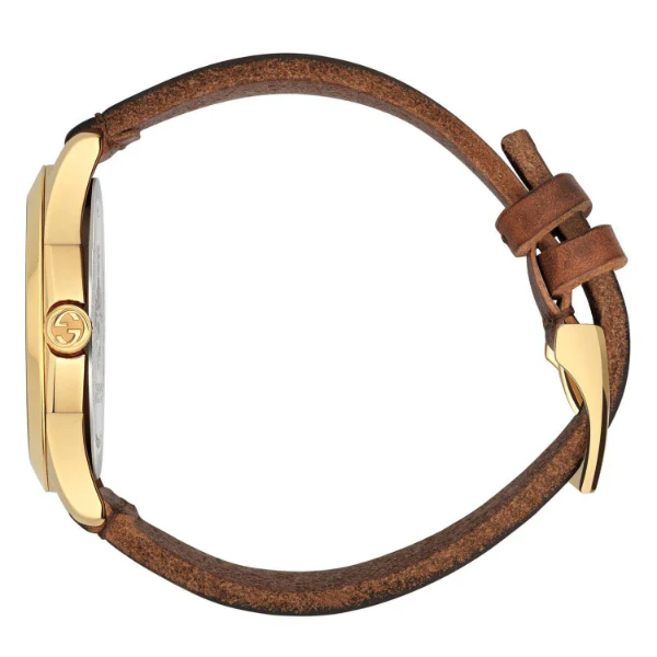 Gucci Le Marché Des Merveilles Bee Motif Brown Leather Strap Green Dial Quartz Unisex Watch - GUCCI YA 126451 - Image 2