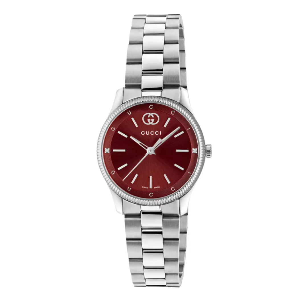 Gucci Silver Stainless Steel Burgundy Dial Quartz Watch for Ladies - GUCCI YA1265069