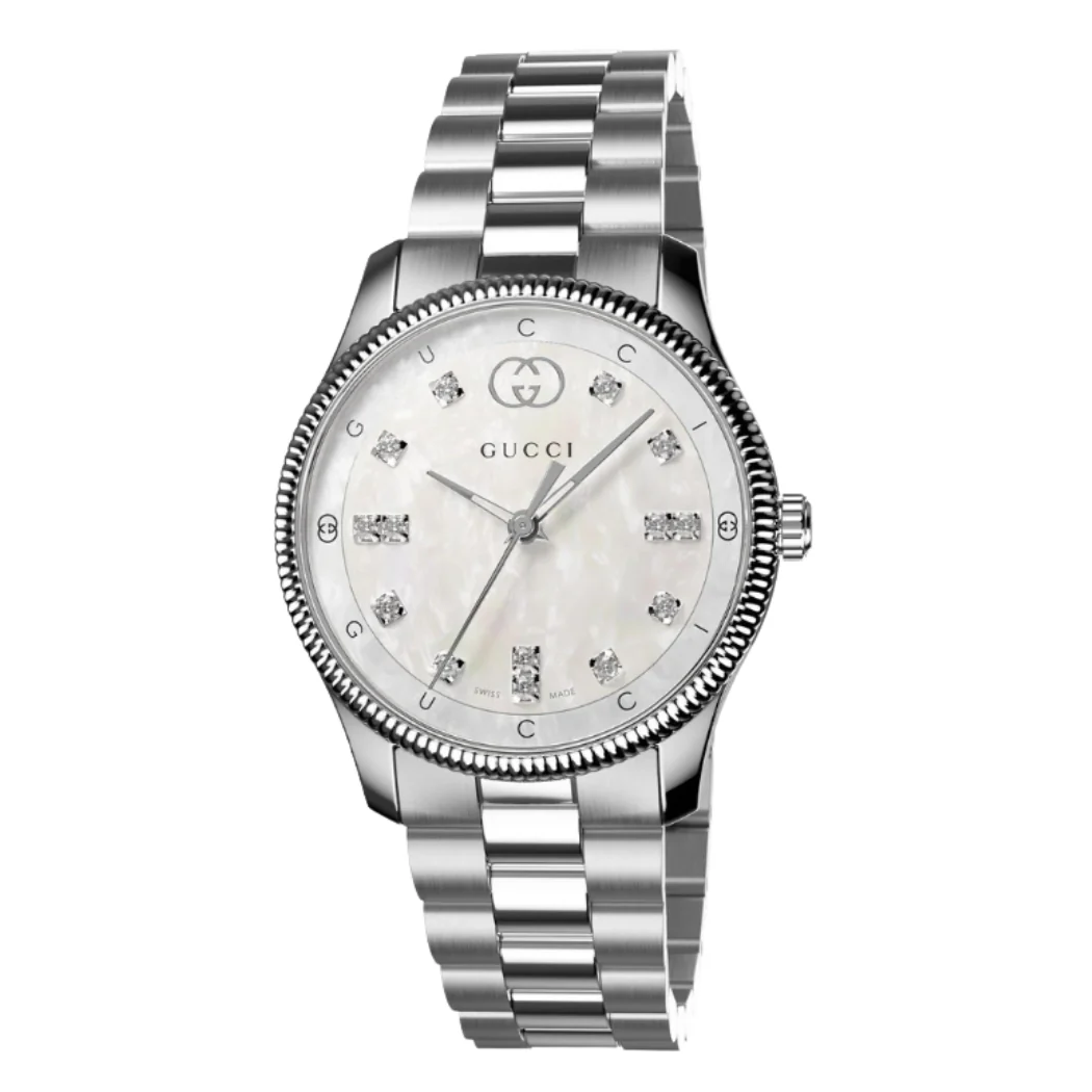 Gucci Silver Stainless Steel White Dial Quartz Watch for Ladies - GUCCI YA1265064